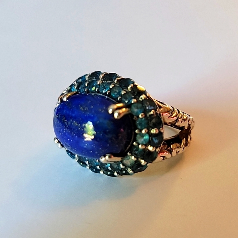 Hilary Joy lapis and multi gemstone ring sterling silver.